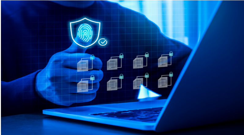 Cybersecurity, compliance, governance and risk management shield graphic